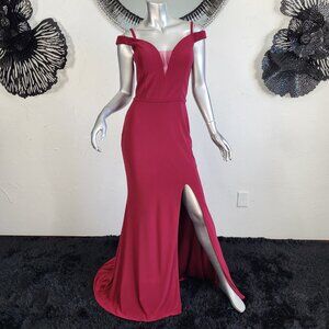 NWT~$280~CLARISSE~10/12~BURGUNDY OFF THE SHOULDER MAXI FIT & FLARE PROM DRESS